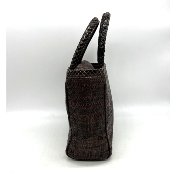 Jimmy Choo Handbag Top Handle Snakeskin Leather Brown Raffia - Picture 5 of 15